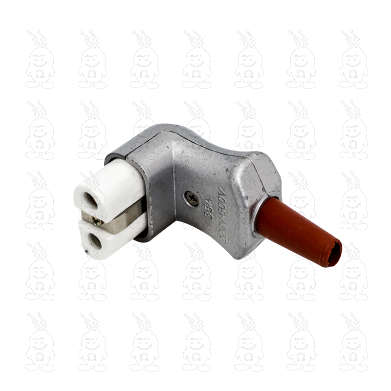 TOMADA INDUSTRIAL FÊMEA PLUG BIPOLAR DE ALUMÍNIO E CERÂMICA  25A 220/600V 500°C 2 POLOS COM SAÍDA 90°